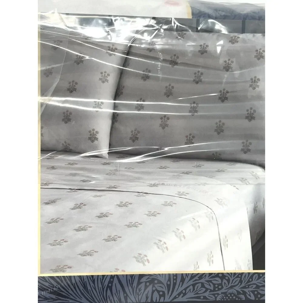 William Morris Woodland Floral Coral Pink King Sz Sheet Set Cotton Percale NIP